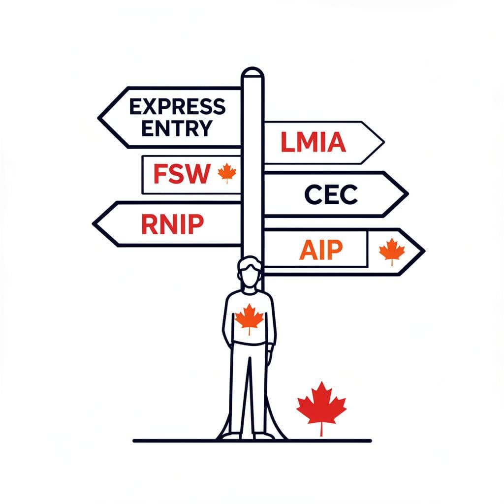 Person standing at a crossroads, representing the confusion of immigration choices